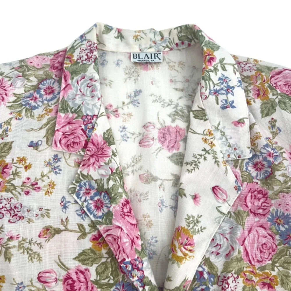 Vintage Blair 80s Floral Bouquet Cream Blazer Jacket Size 16 - Picture 6 of 12